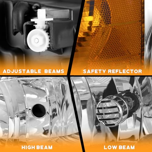 WEELMOTO headlights for 2002-2009 GMC Envoy/ 02-06 GMC Envoy XL / 2004-2005 GMC Envoy XUV Headlamp Replacement Chrome Housing Amber Reflector Driver & Passenger - Image 3