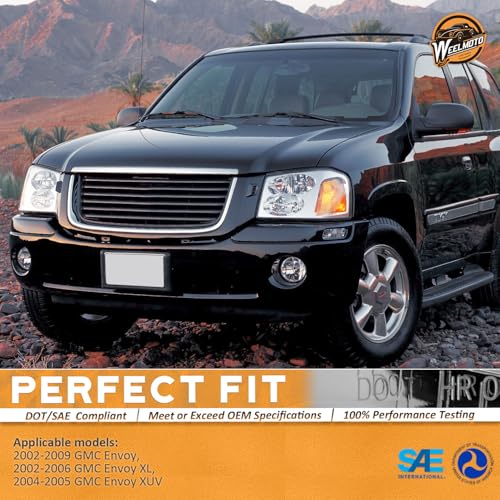 WEELMOTO headlights for 2002-2009 GMC Envoy/ 02-06 GMC Envoy XL / 2004-2005 GMC Envoy XUV Headlamp Replacement Chrome Housing Amber Reflector Driver & Passenger - Image 2