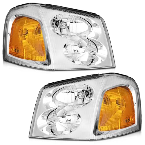 WEELMOTO headlights for 2002-2009 GMC Envoy/ 02-06 GMC Envoy XL / 2004-2005 GMC Envoy XUV Headlamp Replacement Chrome Housing Amber Reflector Driver & Passenger - Image 1