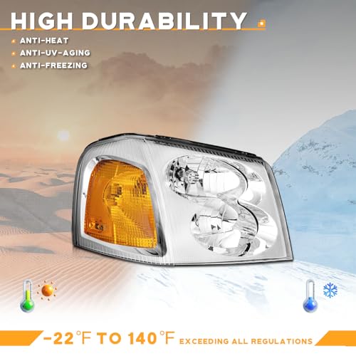 WEELMOTO headlights for 2002-2009 GMC Envoy/ 02-06 GMC Envoy XL / 2004-2005 GMC Envoy XUV Headlamp Replacement Chrome Housing Amber Reflector Driver & Passenger - Image 5