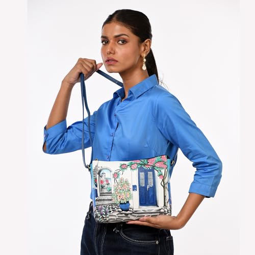 Anna by Anuschka Women’s Genuine Leather Slim Medium Crossbody - Hand Painted Original Artwork - Magical Greece - Image 4