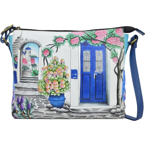 Anna by Anuschka Women’s Genuine Leather Slim Medium Crossbody - Hand Painted Original Artwork - Magical Greece - Image 1