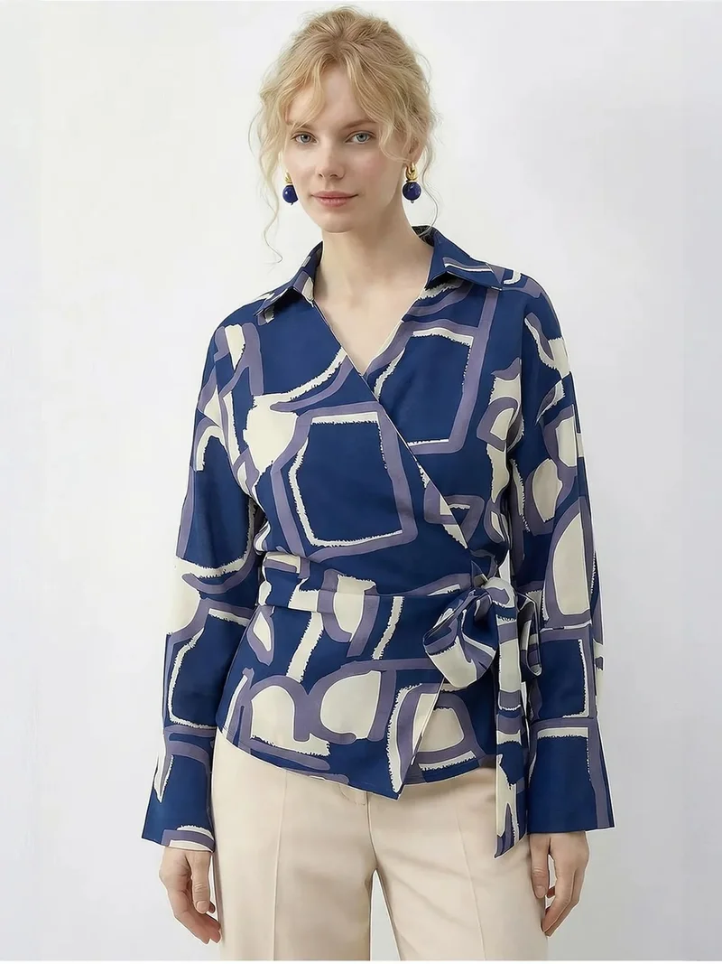 بيانكو لوتشي LUCCI Geometric Print Tie Detail Blouse