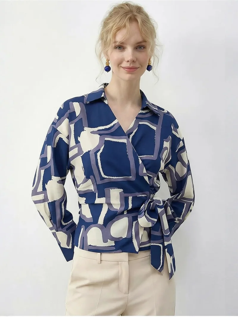 بيانكو لوتشي LUCCI Geometric Print Tie Detail Blouse