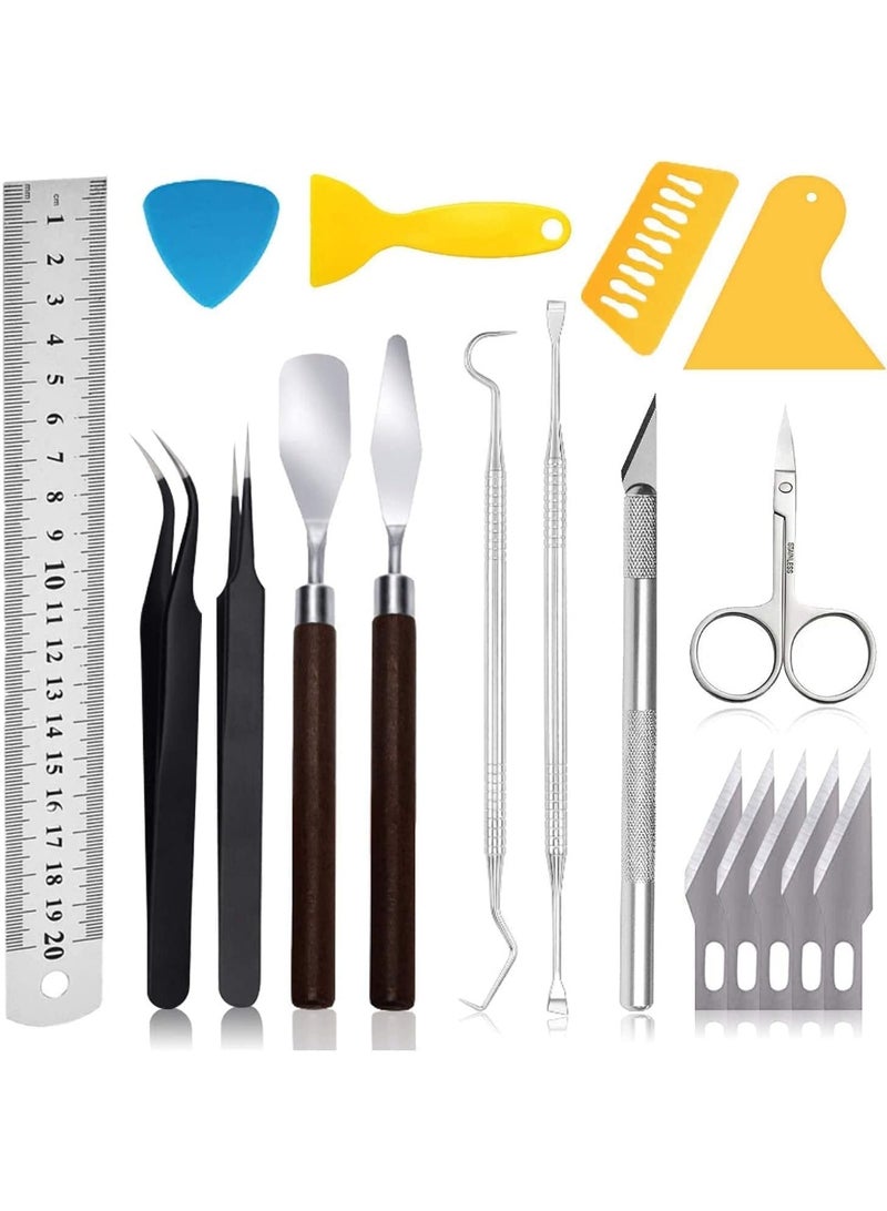 HZYH Craft Weeding Tools for Vinyl, 18 PCS Basic Craft Tools Set, Including Scraper Tool, Scissor, Craft Tweezers, Weeders, Spatula for Weeding Vinyl, Suitable for Silhouettes, Cameos, DIY Art Works - Image 1