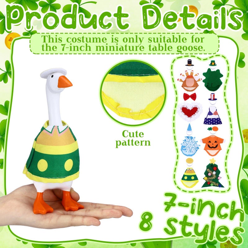 Shinylin 8 Set 7 Inch St Patricks Day Desk Goose Outfits Shamrocks Mini Porch Goose Costumes Small Porch Geese Festivals Outfits Combination Cute and Funny Geese Clothes for Magnetic Statue - Image 2