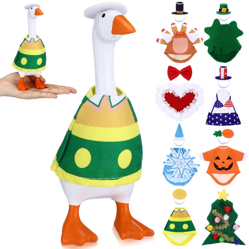 Shinylin 8 Set 7 Inch St Patricks Day Desk Goose Outfits Shamrocks Mini Porch Goose Costumes Small Porch Geese Festivals Outfits Combination Cute and Funny Geese Clothes for Magnetic Statue - Image 1