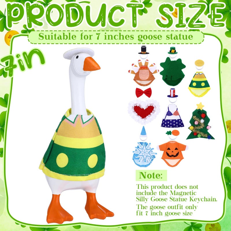 Shinylin 8 Set 7 Inch St Patricks Day Desk Goose Outfits Shamrocks Mini Porch Goose Costumes Small Porch Geese Festivals Outfits Combination Cute and Funny Geese Clothes for Magnetic Statue - Image 3