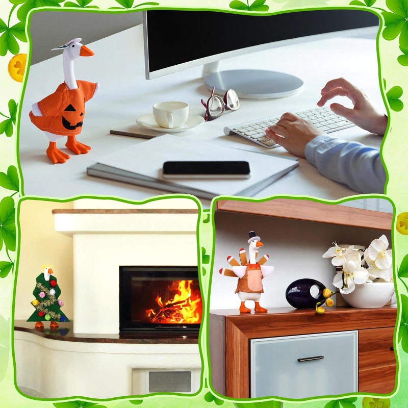 Shinylin 8 Set 7 Inch St Patricks Day Desk Goose Outfits Shamrocks Mini Porch Goose Costumes Small Porch Geese Festivals Outfits Combination Cute and Funny Geese Clothes for Magnetic Statue - Image 5