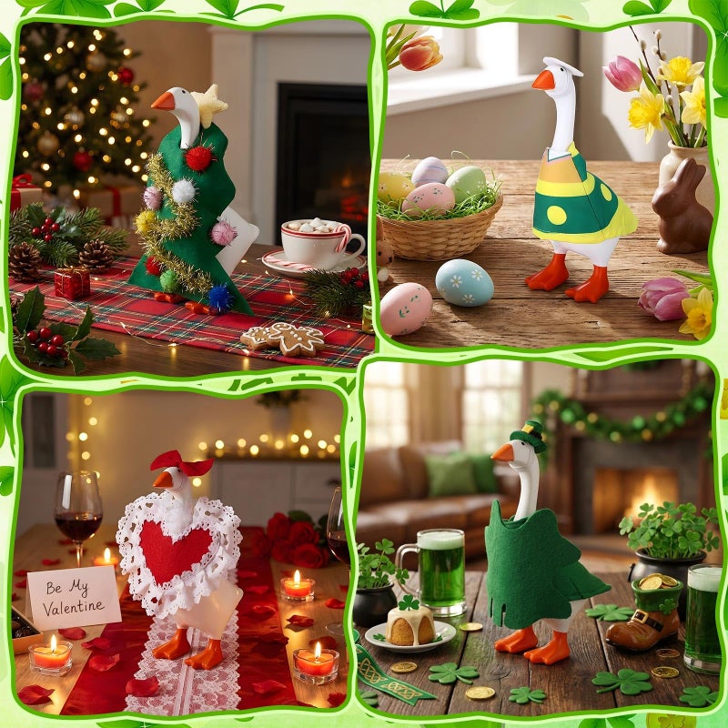 Shinylin 8 Set 7 Inch St Patricks Day Desk Goose Outfits Shamrocks Mini Porch Goose Costumes Small Porch Geese Festivals Outfits Combination Cute and Funny Geese Clothes for Magnetic Statue - Image 4
