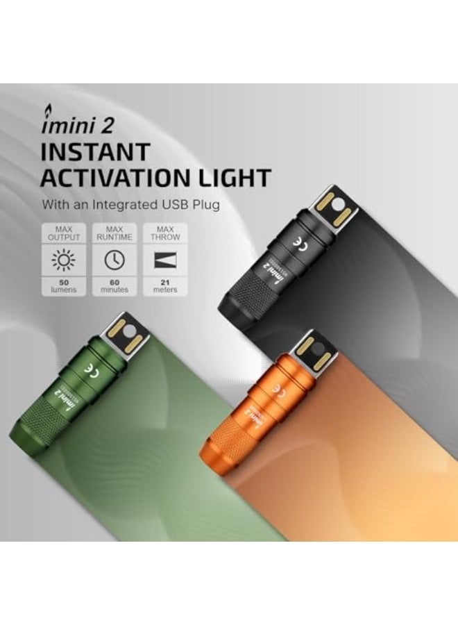 IMINI 2 EDC Rechargeable Keychain Flashlight, 50 Lumens Compact and Portable Mini LED Keyring Lights with Built-in Battery Ideal for Everyday Carry and Emergencies (Black) - Image 2