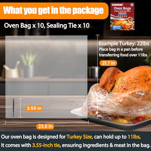 SCHVUBENR Turkey Oven Bags for Perfect Roasting - 21.7’’ x 23.6’’, 10 Counts, Large Size Turkey Cooking Bags for Oven, Locks in Juices for Flavorful Turkey - Microwave Safe, Thanksgiving, Christmas Essentials - Image 2