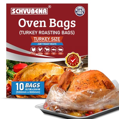 SCHVUBENR Turkey Oven Bags for Perfect Roasting - 21.7’’ x 23.6’’, 10 Counts, Large Size Turkey Cooking Bags for Oven, Locks in Juices for Flavorful Turkey - Microwave Safe, Thanksgiving, Christmas Essentials - Image 1