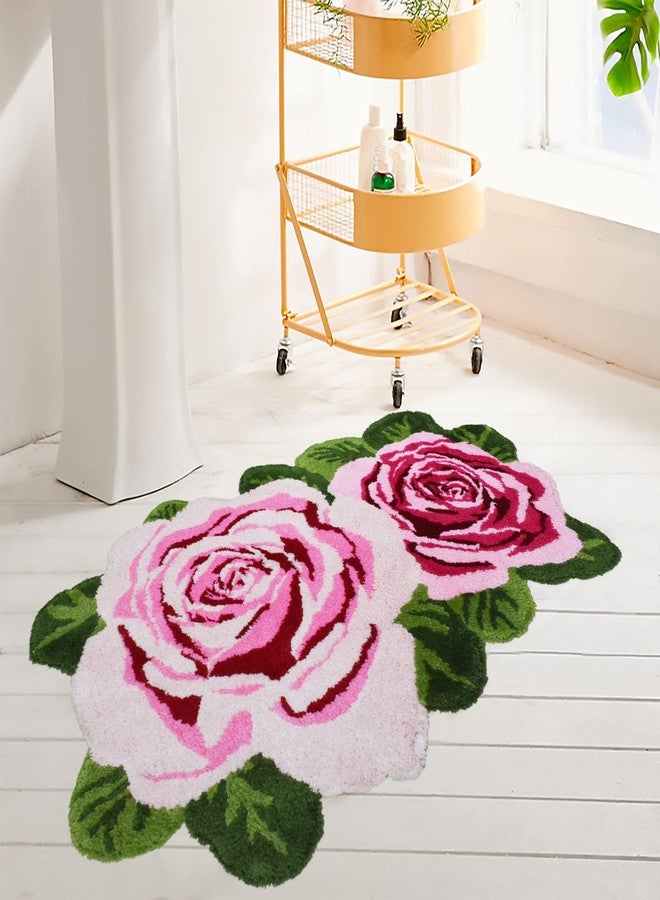 USTIDE Rose Bathroom Rug 2x3 Pink Non Slip Washable Bath Rug Shaggy Floral Bathmat Plush Accent Rug for Bathroom Vanity Bathtub/Shower - Image 4