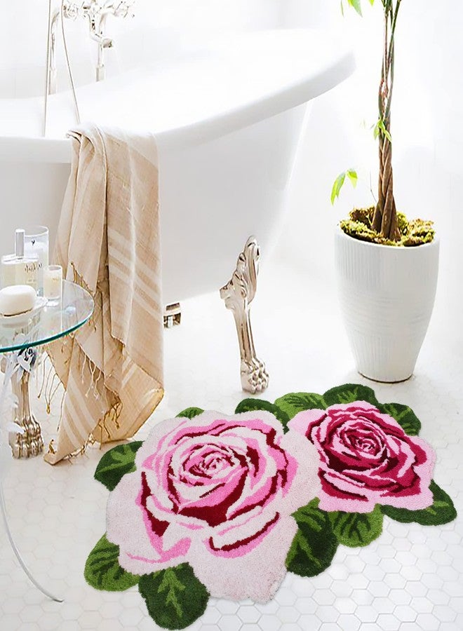 USTIDE Rose Bathroom Rug 2x3 Pink Non Slip Washable Bath Rug Shaggy Floral Bathmat Plush Accent Rug for Bathroom Vanity Bathtub/Shower - Image 3