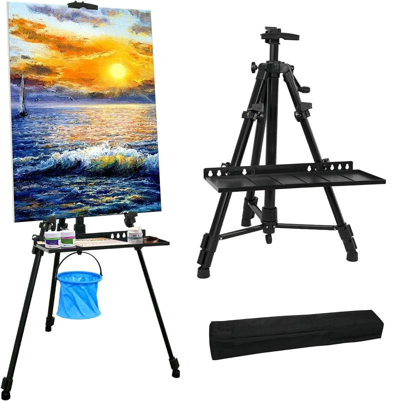 Newzealkids Artist Easel Stand Painting Stand Art Easel, 20" to 61" Art Easel for Painting Canvase & Displaying, Aluminum Adjustable Height Display Tripod with Portable Bag/Folding Keg/Apron.(Black) - Image 1