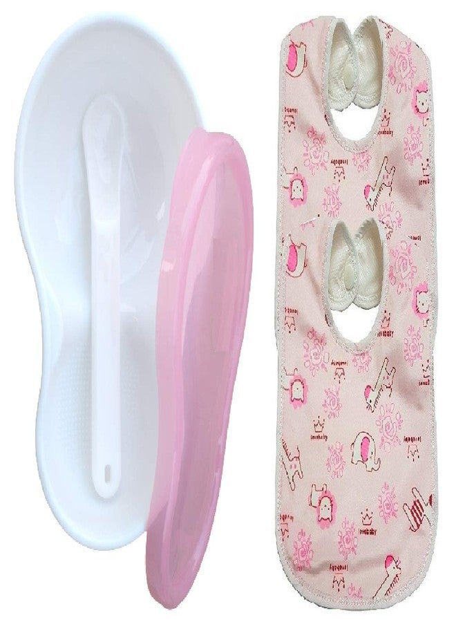 LAPPU Baby Travel Time Feeding Food Storage Container Unbreakable Portable Dispenser Bowl with Spoon Baby Food Serve Bowl (with Bib -Pink) - Image 1