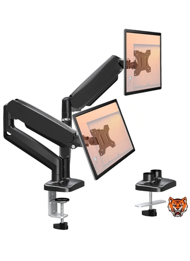 TIGER Dual Monitor Arm Adjustable Gas Powered – Ergonomic PC Monitor Stand for 13-32 Inch Monitors, VESA 75x75/100x100, with C-Clamp and Grommet Base, Gas Spring Monitor Arm - Image 1