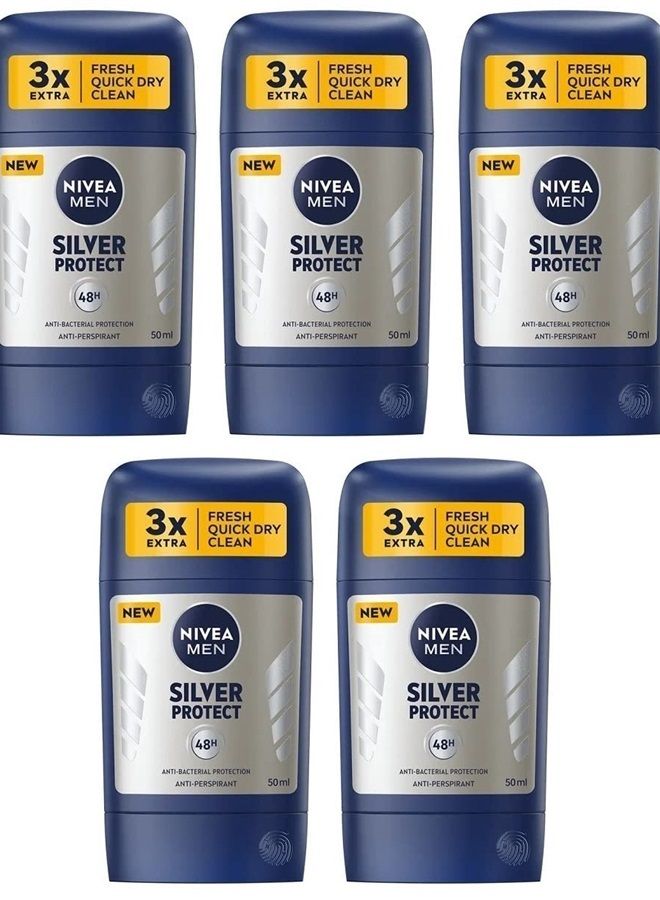 Nivea 5x مزيل العرق الصلب نيفيا سيلفر بروتكت للرجال 5x50 مل (عبوة من 5) - Image 2