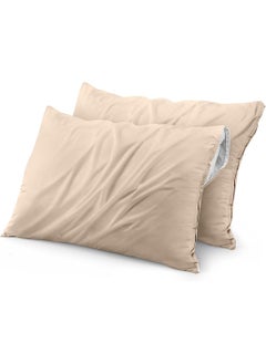 Sea Monk Sea Monk Waterproof Pillow Protector Set of 2 17 x 27 Inch Beige Color Pillow Protector with Zippered Closures Waterproof Pillow Protection Cover with Zipper  - Image 1
