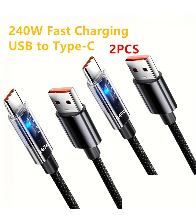 كابل بيانات شفاف سريع الشحن من نوع USB-C بطول 39.37 بوصة، عبوة من كابلين، متوافق مع هواوي وهونور وفيفو وأوبو - Image 1