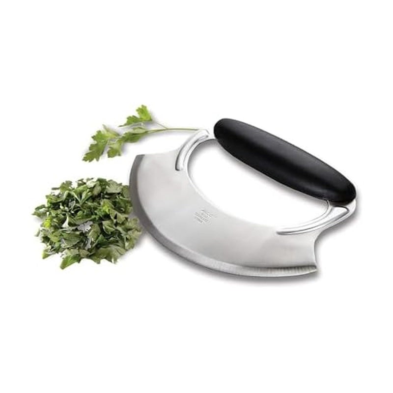 Amco 4.9" Mezzaluna with Silicone Handle & Stainless Steel Blade - Dishwasher Safe Versatile Chopping Tool for All Kitchen Needs - Non-Slip Grip, Easy to Use and Comfortable to Hold