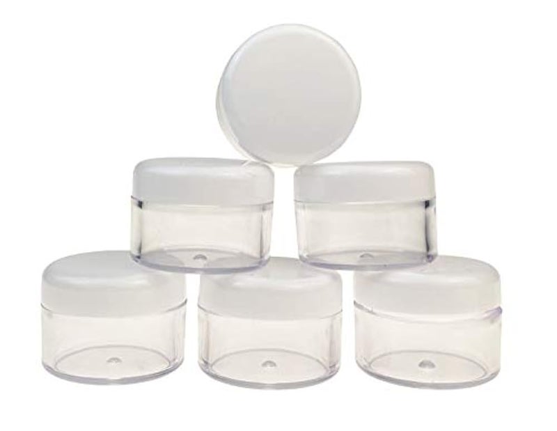 UPSTORE 25PCS 15G/ML 0.17oz Clear Refill Empty Plastic Cosmetic Sample Packing Bottle Jar Pots Eyeshadow Makeup Eye Cream Lotion Loose Powder Holder Storage Container for Nails Gems Beads Jewelry(White Cap) - Image 1