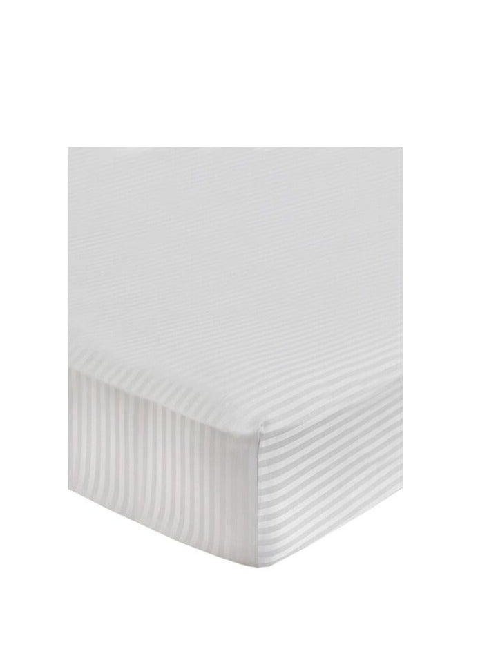 PROMASS Hotel Linen Fitted Striped Bed Sheet Cotton White King 200x200x30 cm