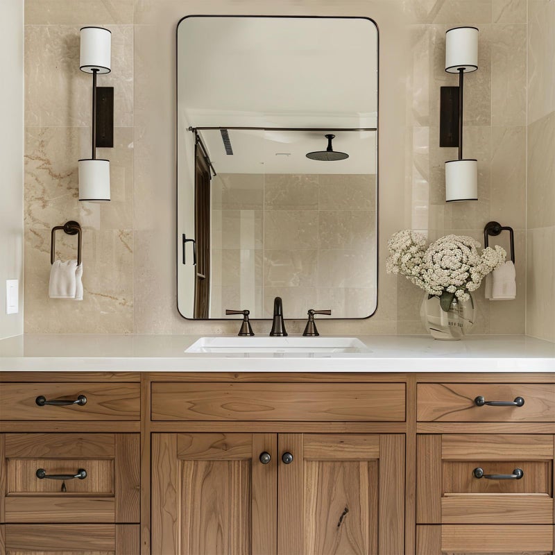 ANDY STAR Wall Mirror for Bathroom 24x36 Brushed Bronze Bathroom Mirror Rounded Rectangle Mirror for Vanity Stainless Steel Metal Frame