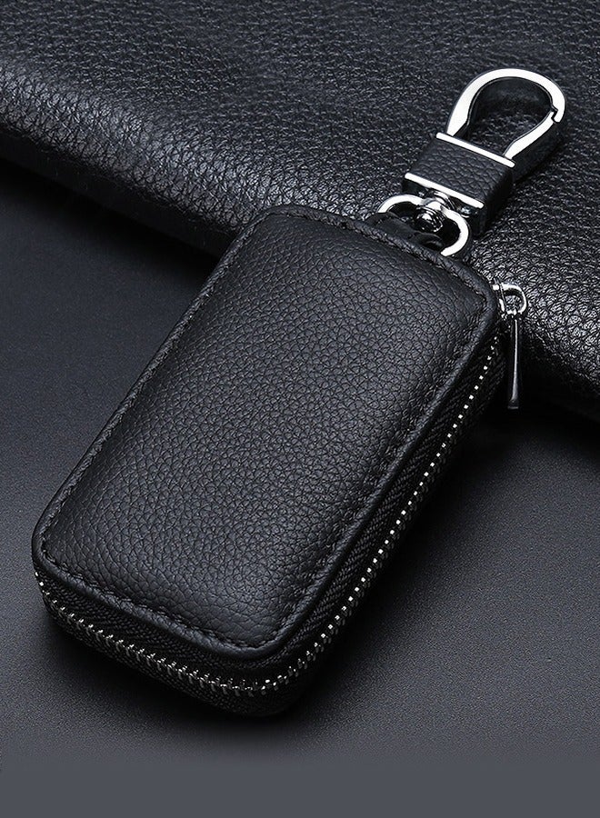 Generic Car Key Bag Holder, Leather Car Key Chain Bag Car Remote Keychain Holder, Car Smart Keychain Bag Key Bag With Keychain, Unisex, Keychain Protective Case Car Accessories (Black) - Image 1