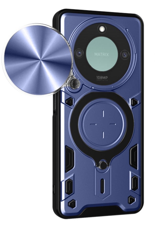 جراب حمايه مقاوم للصدمات وحمايه للكاميرا مزود بدبله معدنيه سي دي متوافق مع Honor X9C Smart (أزرق)