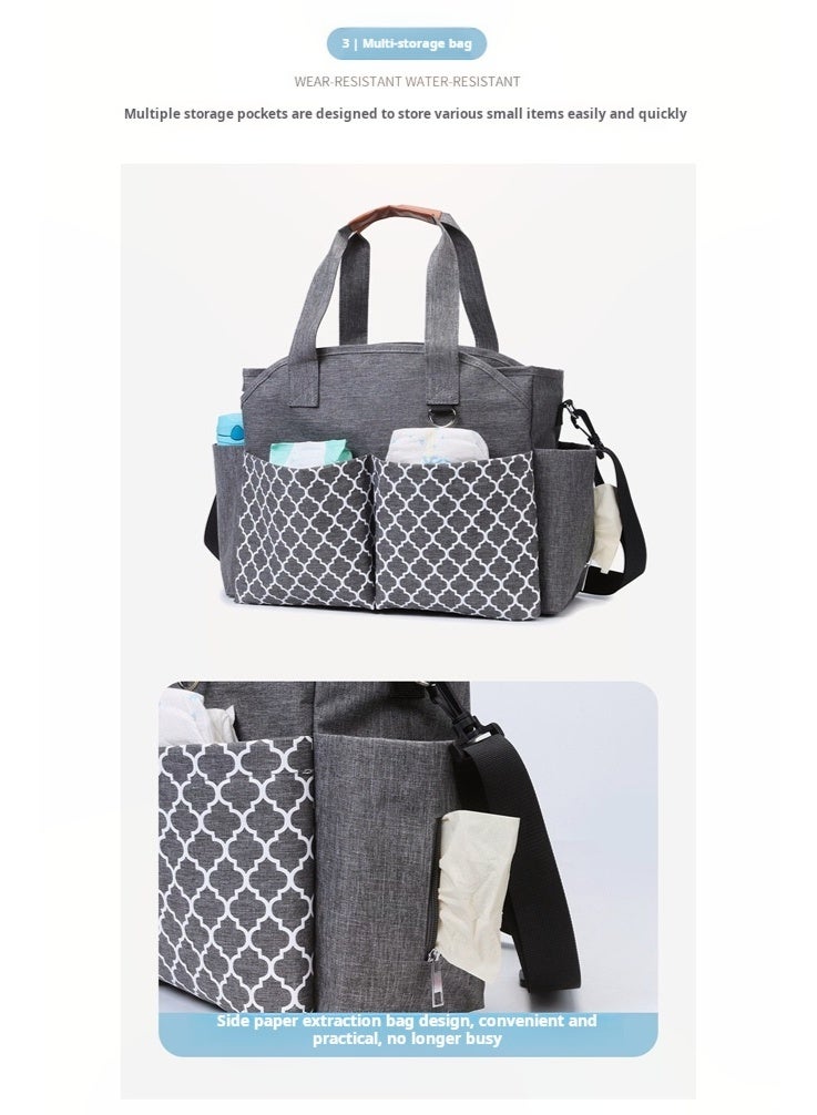 Multifunctional Signature Diaper Bag with Changing Mat ,SpaciousOrganized Baby Tote with Multiple Pockets, Stroller Hooks & Shoulder Strap for Mom/Dad (Grey) - Image 5