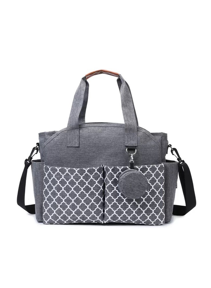 Multifunctional Signature Diaper Bag with Changing Mat ,SpaciousOrganized Baby Tote with Multiple Pockets, Stroller Hooks & Shoulder Strap for Mom/Dad (Grey) - Image 1