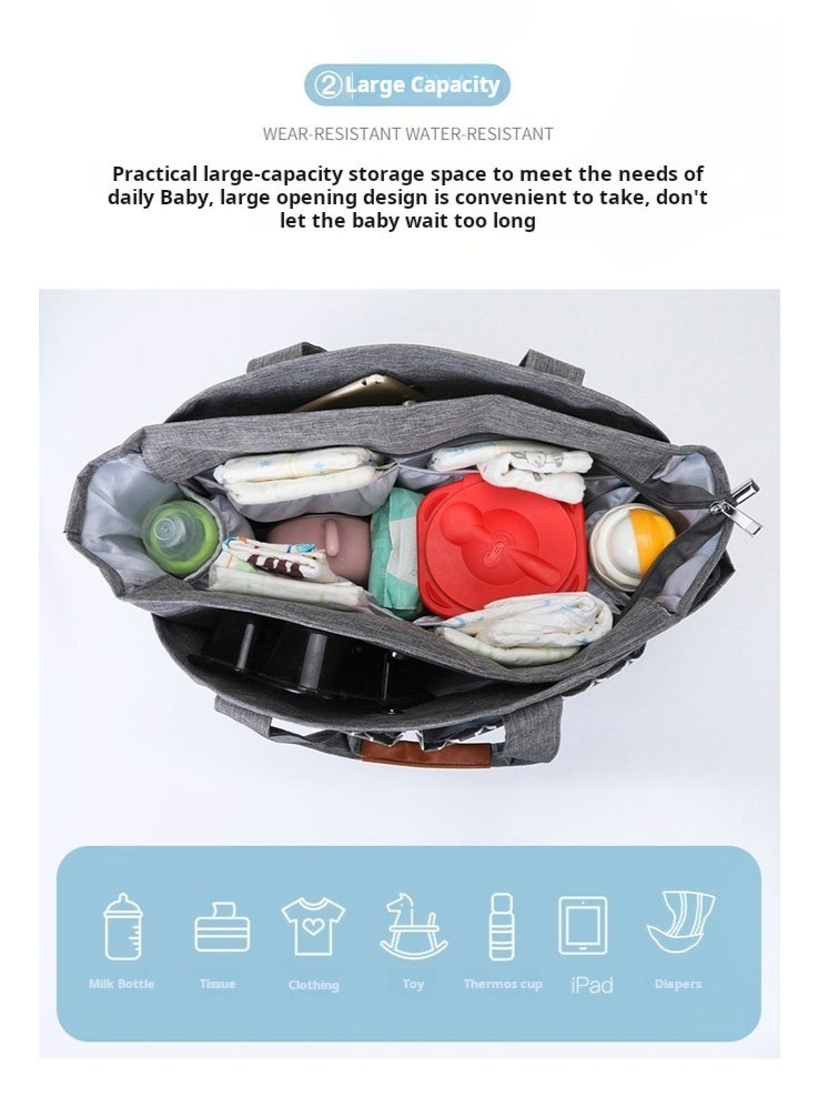 Multifunctional Signature Diaper Bag with Changing Mat ,SpaciousOrganized Baby Tote with Multiple Pockets, Stroller Hooks & Shoulder Strap for Mom/Dad (Grey) - Image 4
