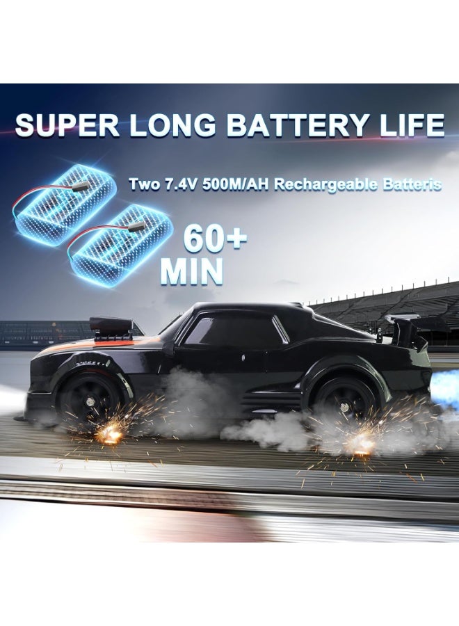 Noorly Remote Control Car, High Speed RC Car 1/16 Scale 4WD Drift Car Vehicles with LED Lights and Spray Effect, Racing Car Toy for Kids Adults – Includes 2 Rechargeable Batteries - Image 4