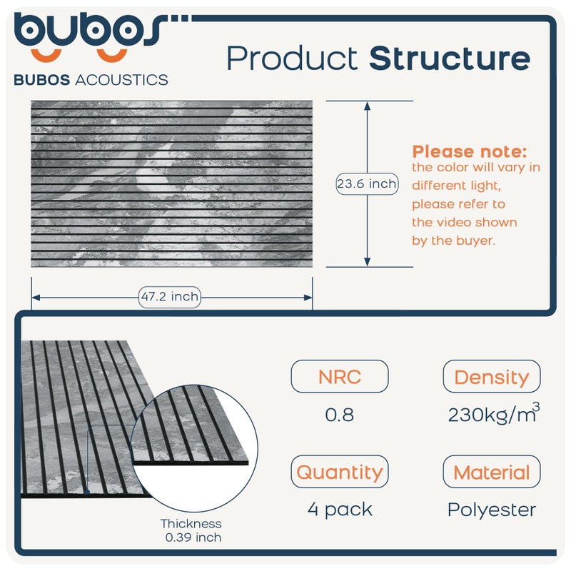 BUBOS Acoustic Panels 4 Pack, Decorative Soundproof Wall Panels Marble Pattern, Sound Absorbing Panels 47.2" X 23.6" X 0.4" Peel & Stick Acoustic Treatment for Studio, Office, Home Theater (Vein) - Image 2