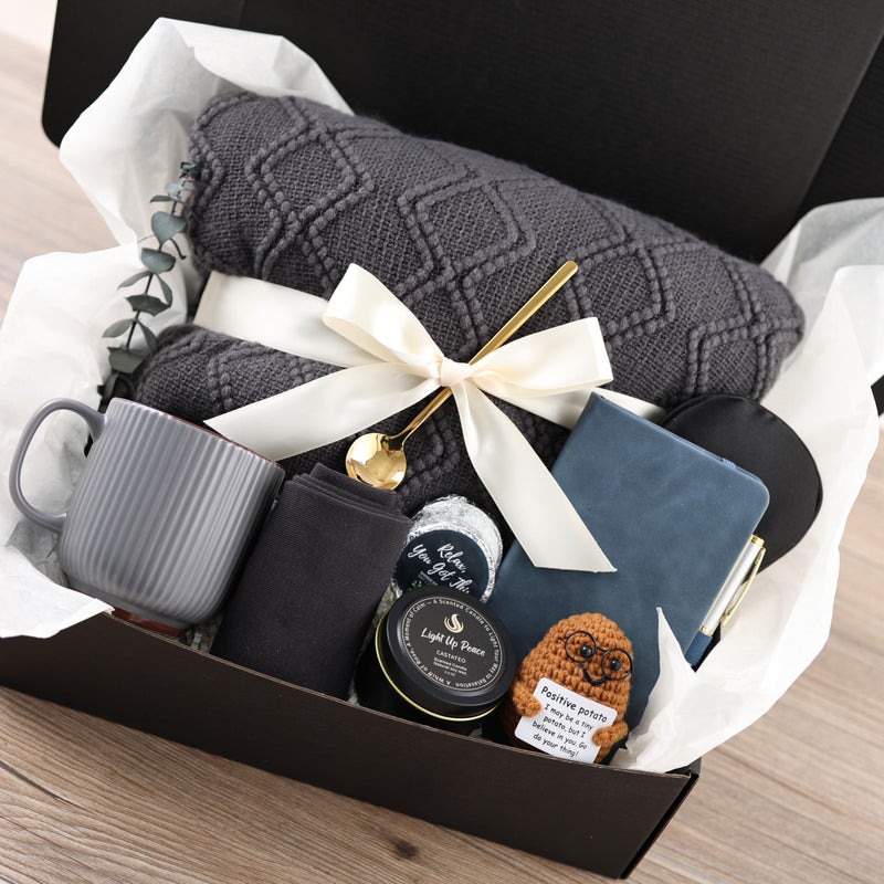 CASTATEO Get Well Soon Gift Baskets for Men&Women- Self Care Package/Brithday - After Surgery, Sympathy Gifts for Loss of Loved One, Thinking of You/ Grief /Bereavement /Miscarriage Gifts (Grey & Navy Blue) - Image 1