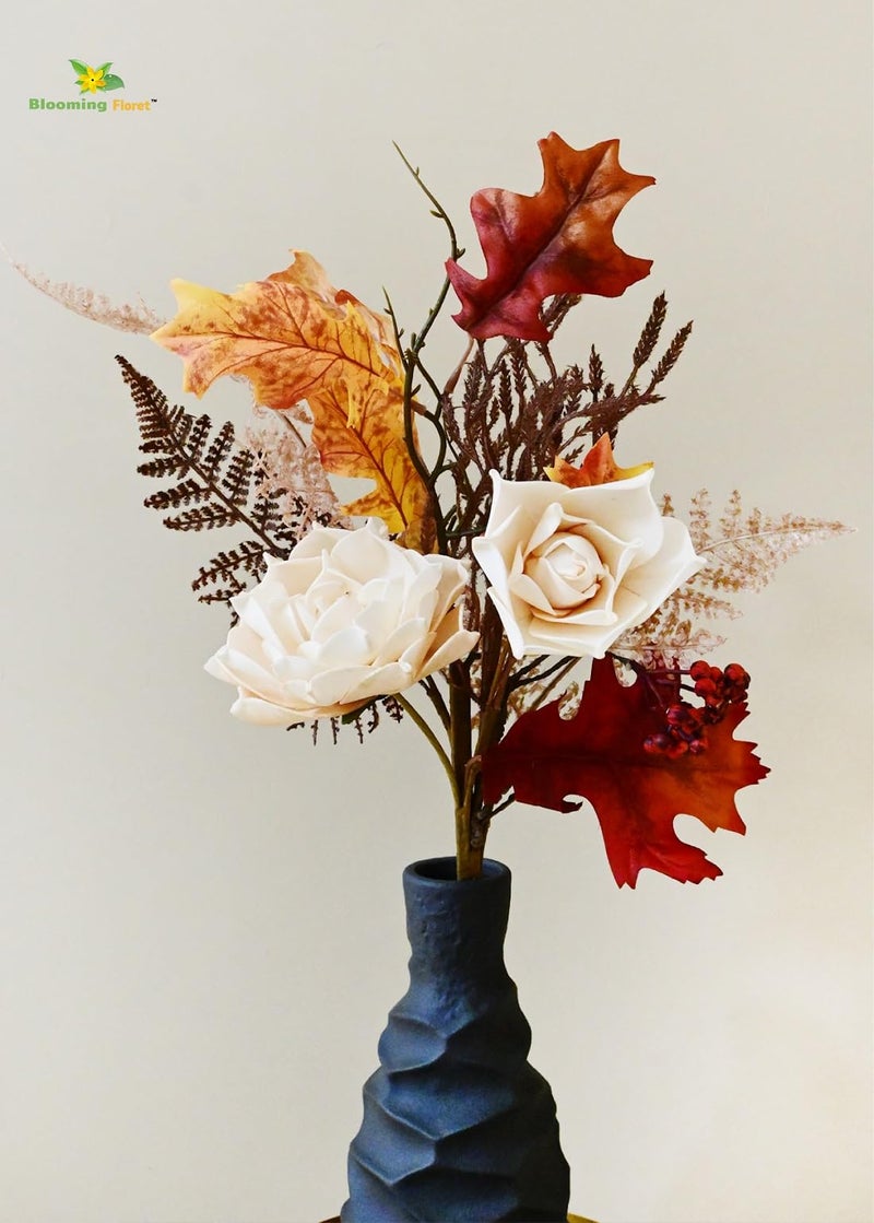 Blooming Floret Artificial Rose Flower Bunch - Realistic Faux Rose 62 cm for Home Decor/Office Decor/Party Decor/Gifting | Tall Ornamental Stems | Durable (Cream) - Image 1