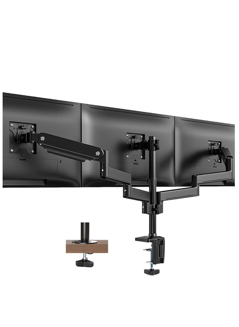 ELTRAZONE 3 PC Monitor Stand – Premium Aluminum Ergonomic Gas Spring Arm for Triple Screens (17-27"), Height Adjustable, Tilt & Swivel, Desk Mount, Supports Up to 7kg per Arm  - Image 1