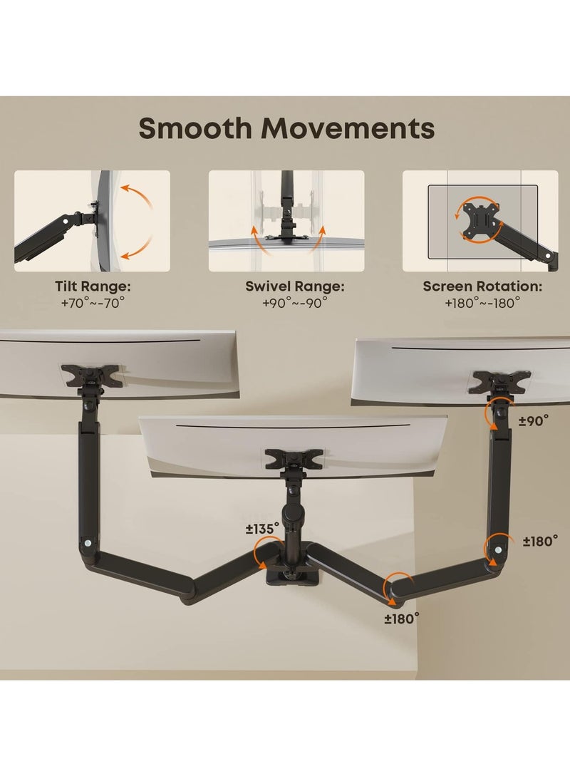ELTRAZONE 3 PC Monitor Stand – Premium Aluminum Ergonomic Gas Spring Arm for Triple Screens (17-27"), Height Adjustable, Tilt & Swivel, Desk Mount, Supports Up to 7kg per Arm  - Image 3