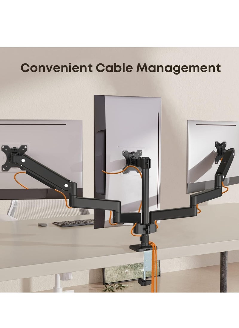 ELTRAZONE 3 PC Monitor Stand – Premium Aluminum Ergonomic Gas Spring Arm for Triple Screens (17-27"), Height Adjustable, Tilt & Swivel, Desk Mount, Supports Up to 7kg per Arm  - Image 4