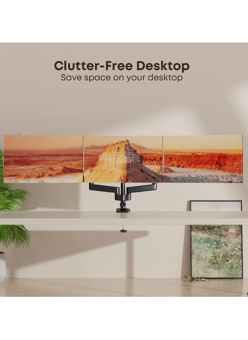 ELTRAZONE 3 PC Monitor Stand – Premium Aluminum Ergonomic Gas Spring Arm for Triple Screens (17-27"), Height Adjustable, Tilt & Swivel, Desk Mount, Supports Up to 7kg per Arm  - Image 2
