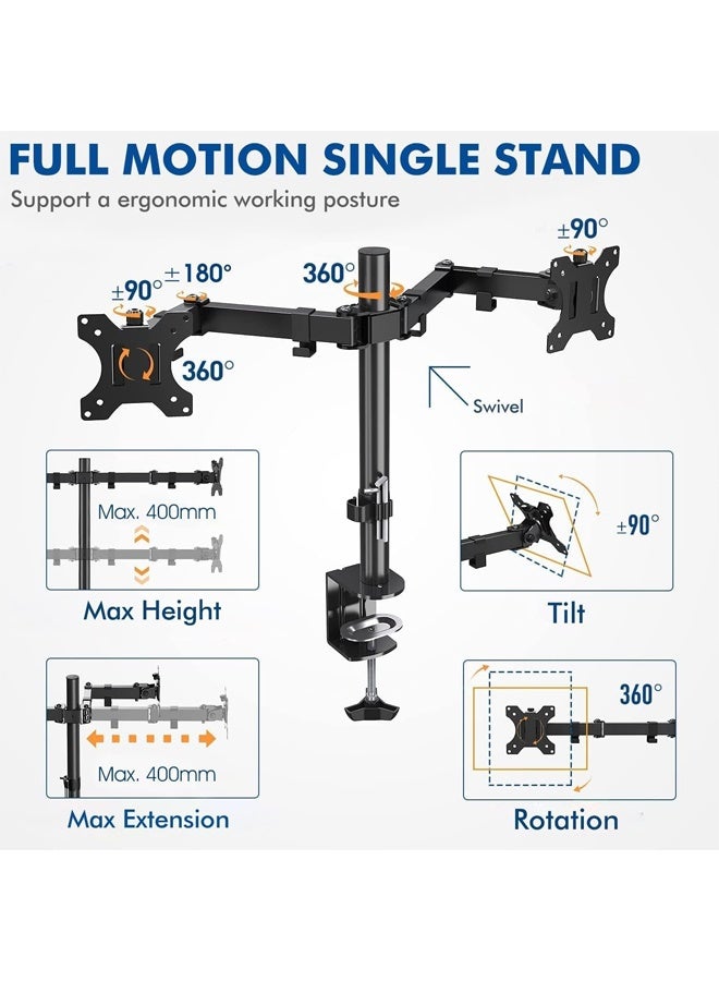 DUNISO Dual Monitor Stand - Computer Monitor Screen Mounting Bracket to Mount Two 17-27 Inch Computer Screens, VESA 75mm/100mm Monitor Stand for Gaming and Office  - Image 4