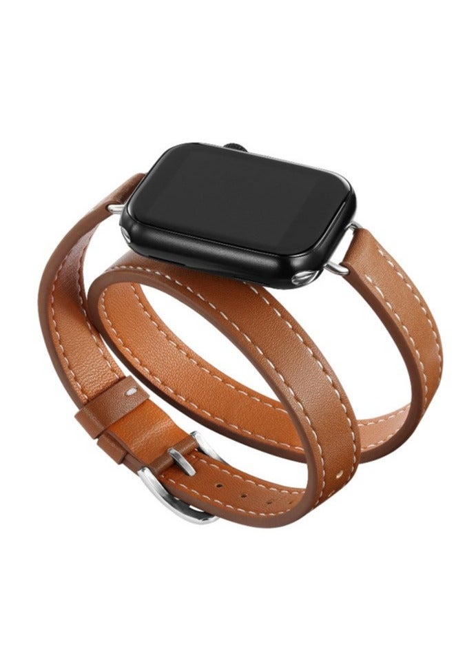 Leather Watch Band Compatible for  Watch Series Band 38mm 40mm 41mm 42mm women, Genuine Leather Double Tour Designed Slim Replacement Strap for iWatch Series10 9 8 7 6 SE, Brown - Image 1