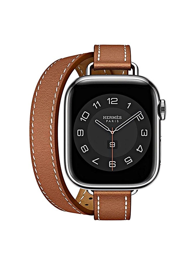 Leather Watch Band Compatible for  Watch Series Band 38mm 40mm 41mm 42mm women, Genuine Leather Double Tour Designed Slim Replacement Strap for iWatch Series10 9 8 7 6 SE, Brown - Image 2