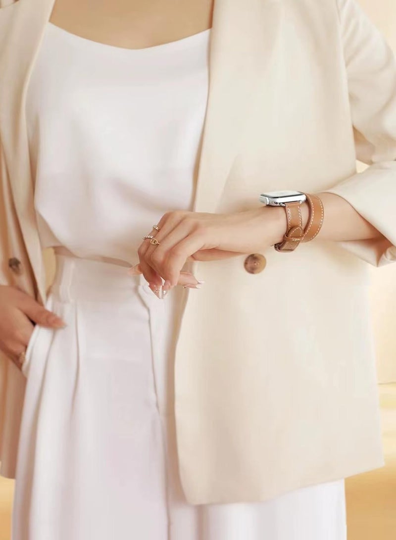 Leather Watch Band Compatible for  Watch Series Band 38mm 40mm 41mm 42mm women, Genuine Leather Double Tour Designed Slim Replacement Strap for iWatch Series10 9 8 7 6 SE, Brown - Image 5