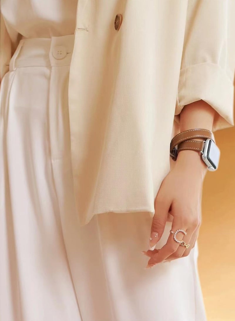 Leather Watch Band Compatible for  Watch Series Band 38mm 40mm 41mm 42mm women, Genuine Leather Double Tour Designed Slim Replacement Strap for iWatch Series10 9 8 7 6 SE, Brown - Image 4