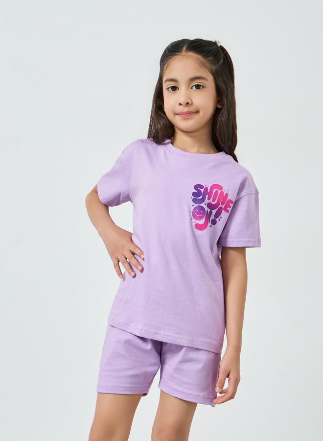 Styli Girls Lilac Graphic Print T-Shirt And Shorts Set - Image 3