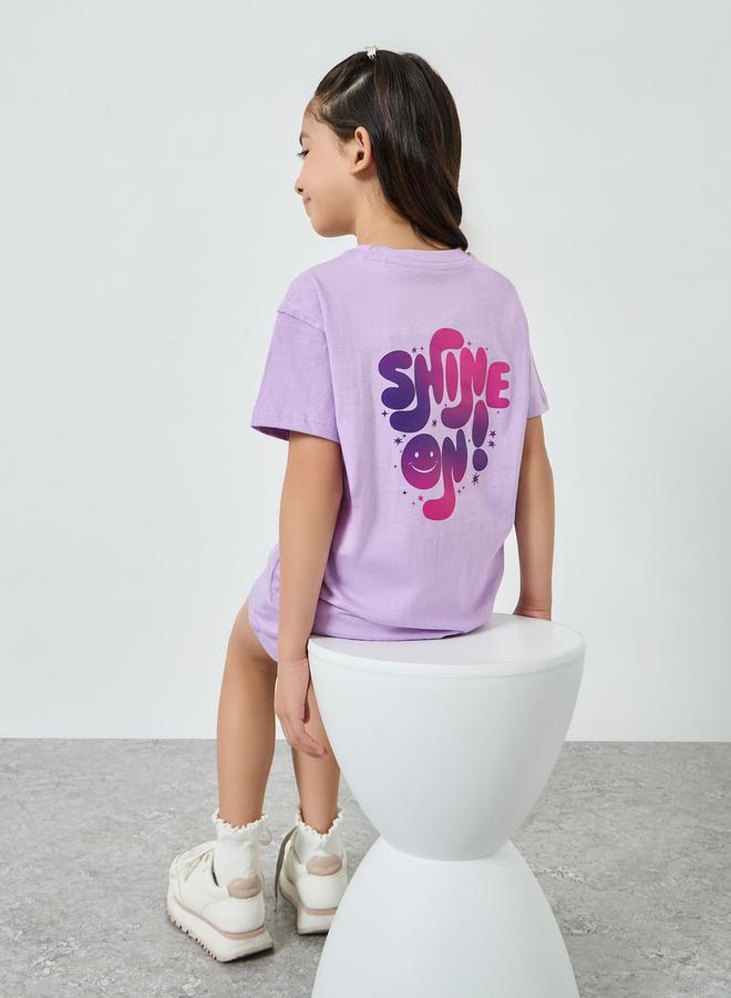 Styli Girls Lilac Graphic Print T-Shirt And Shorts Set - Image 1