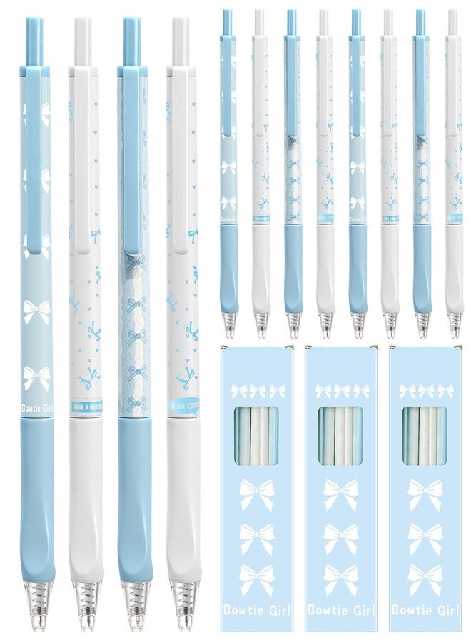 Fuyoooo 12 Pcs Cute Bow Pens Coquette Retractable Gel Pen 0.5mm Fine Point Black Ink Smooth Writing Kawaii Aesthetic Stationery for Girl Women Teacher Office School Journaling Gift(Blue,Style A) - Image 1